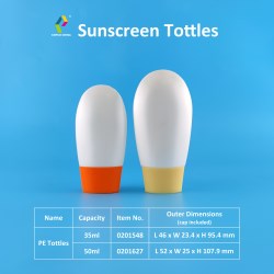 Sunscreen tottles in 35ml and 50ml